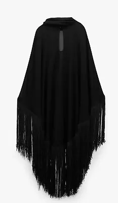 Zara Womens Chiffon Cape With Fringe BNWT Black UK M  • $61.66