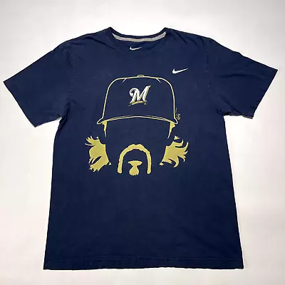 Milwaukee Brewers Hair-itage Bernie Axford Nike Face T-Shirt Large 2011 MLB • $13