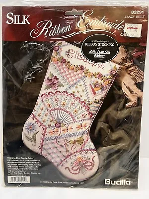 Vintage Bucilla Silk Ribbon Embroidery Kit 83291 Crazy Quilt Christmas Stocking • $24.95