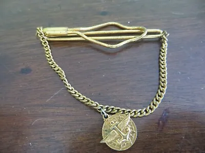 Naval Tie Clip With Chain And Pendent Anchor With Wings Vintage  • $15