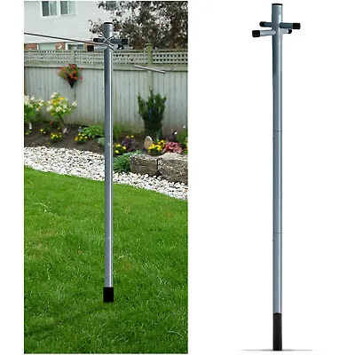 PRO 2.4m Galvanised Heavy Duty Clothes Washing Line Post Pole With Socket • £18.85