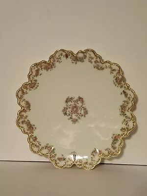 Limoges Trellis Pattern Foote Plate Vintage Haviland France Pink Roses Gold Trim • $28