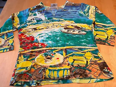 Michael Leu Art To Wear 3/4 Sleeve Cotton Shirt Womens Sz L • $35.99