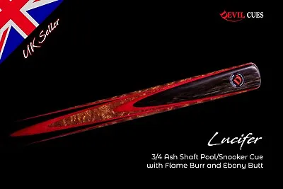 £159 • Buy Devil Cue 'Lucifer' 3/4 Ash Shaft Cue With Flame Burr And Ebony Butt