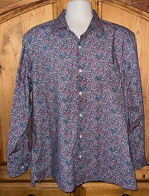 Maus & Hoffman X Liberty London Blue & Red Cotton Paisley L/S Shirt Italy Made L • $40