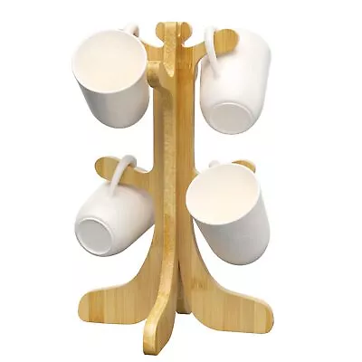 Mug Holder TreeCoffee Cup Holder With 6 HooksBamboo Mug Tree Stand Cafe Acc... • $19.47