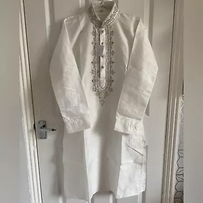 Indian Bollywood Designer Wedding Party New Men’s Size 36 White Sherwani Kurta • £30