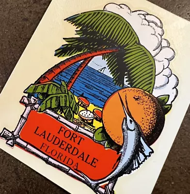 Original Vintage FORT LAUDERDALE Florida TRAVEL Water DECAL Tropical Beach Palm • $13.49