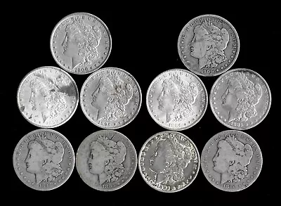 Ten (10) Morgan Dollars 90% Silver (1880-1900)  Lower Grade/cull  Lot A19 • $295.50