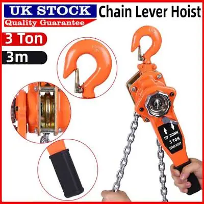 3000kg Manual Hand Ratchet Chain Lever Winch Lifting Pull Hoist 10ft UK • £72.37