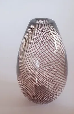 Hadeland Glassverk Teardrop Vase With Thin Diagonal Plum Stripes 6  15.3cm • $51.34