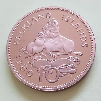 1980 Falkland Isles 10p Ten Pence Proof Coin Sea Lions Unc. • £5