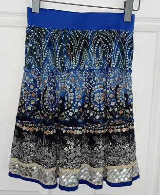 Bila Sz SMALL Blue Elastic Waist Ruffled Boho Lined Peasant Skirt EUC • $9