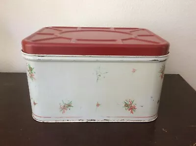 Charming Vintage Metal Bread Box Red Tulip Bouquets National Can Co. N.Y. • $20
