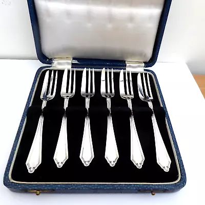£124.99 • Buy Boxed 6 Art Deco Sterling Silver Cake / Pastry Forks Bm 1931 Very Stylish Design