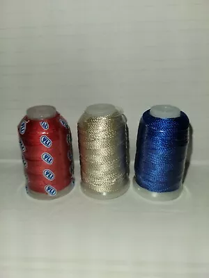 Lot Of 3 Poly Embroidery Machine Thread - Red/white/blue ..new Sm. Cones • $8