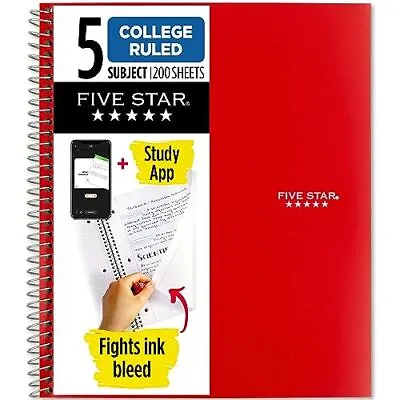 Five Star Spiral Notebook + Study App 5 Subject College Ruled Paper Fights In • $10.03