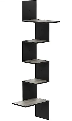 Furinno Rossi 5-Tier Wall Mount Floating Radial Corner Shelf French Oak • £34.99