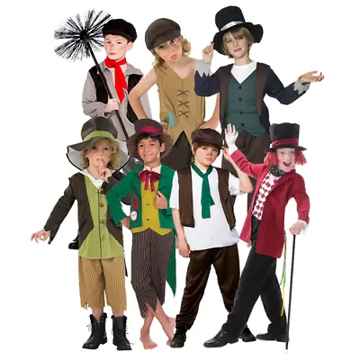 Victorian Boys Oliver Twist Dickens Fancy Dress Book Day School Kids Costumes  • £8.99