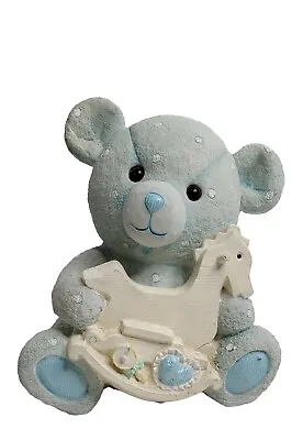 Blue Bear Piggy Bank Vtg Rocking Horse Baby Boy Nursery Decor Childs Room • $34.02