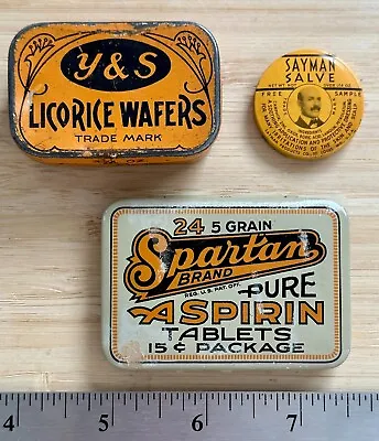 Lot Of 3 Vintage Medicine Advertising Litho Tins Orange Aspirin Salve Licorice • $18.99