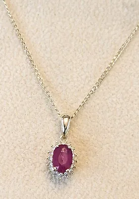 9ct Gold Ruby & Diamond Pendant On 18 Inch Necklace Rrp £240 • £130