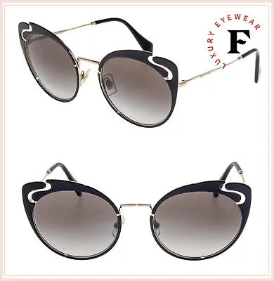 MIU MIU NOIR MU57TS Cut Out Pale Gold Black Enamel Cat Eye Metal Sunglasses 57T • $180