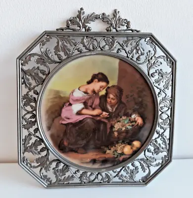 Vintage SKS Design Zinn 95% Pewter & Cameo Wall Plaque - The Little Fruit Seller • £14.95