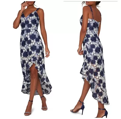 £39.97 • Buy Chi Chi London Lucille Navy Dress Embroidered Lace High/low Hem Occasion UK 8