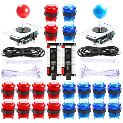 $64.99 • Buy 2 Player LED Arcade DIY Parts 2X USB Encoder + 2X Joystick + 20X LED Arcade Butt