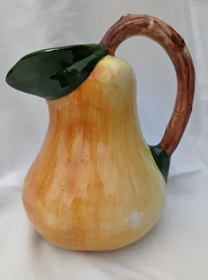 Bassano Pottery Vintage Pitcher Italian Pear Shape Leaf Stem 6.75  Tall Jug Vase • $15