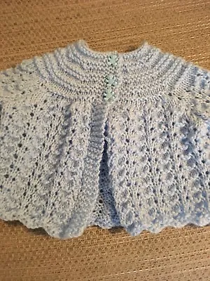 A Lovely New Hand Knitted Baby Blue Matinee Jacket Aged 0-3 Months. • £8