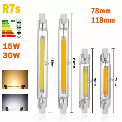 LED R7S 118mm 78mm COB Halogen Lampe 30W 15W LED Dimmbar Glas Ersetzen 110V/220V • $14.49