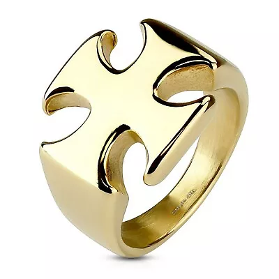 Knights Templar Ring Gold PVD 316L Stainless Steel Medieval Maltese Cross Band • $19.99