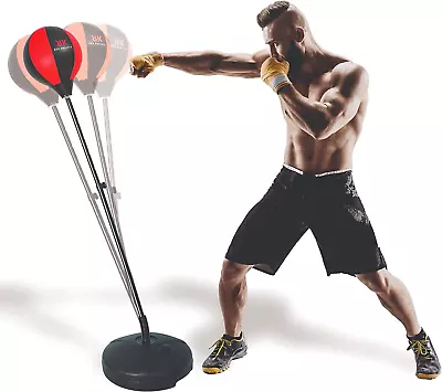 Red Knuckle Punching Bag With Stand – Includes Boxing Gloves Elastic Wrist And • $19.39