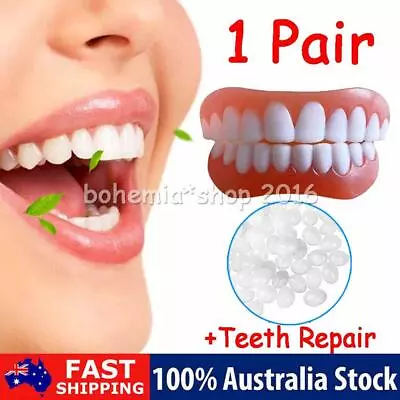 Snap Bottom /Upper Lower False Teeth Dental Veneers Dentures Fake Tooth Smile AU • $13.58