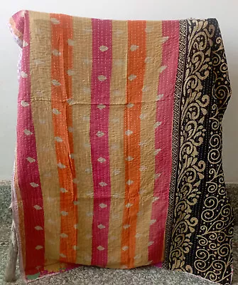 Reversible Kantha Quilt Indian Vintage Bedding Set Quilt Coverlet Blanket Throw • $31.27