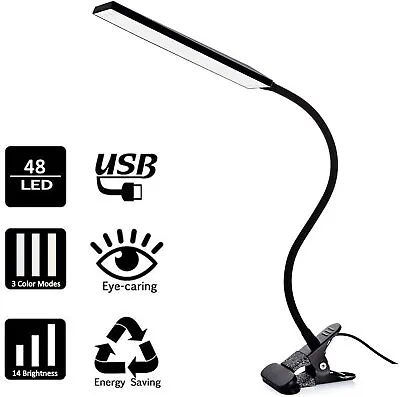 USB Clip On Flexible Desk Lamp Dimmable Memory Bed Read Table Study Light 48LED • £10.79