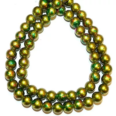 G4268 Yellow-Green Metallic Multi-Color Graffiti Drawbench 8mm Round Glass Beads • $8.90