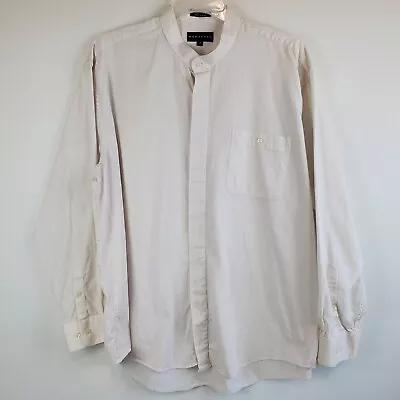 BARACUTA Mens XL White Ribbed Long Sleeve Button Up Beach Shirt Mandarin Collar • $14.88