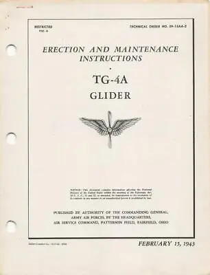 1943 Aaf Laister-kauffman Tg-4a Glider Erection Maintenance Flight Manual-cd • $34.99