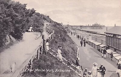 ⛱️ FOLKESTONE. New Marine Walk. MINT.  🏆connoisseur Postcard.  (#folkB) • £1.40