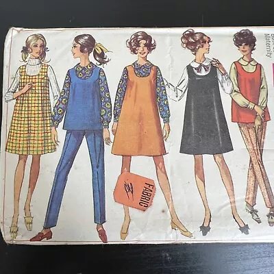 Vintage 1960s Simplicity 7817 Maternity Dress Or Top Pants Sewing Pattern 14 CUT • $6