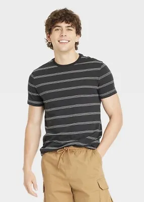 NEW Goodfellow Men’s T-Shirt Crew Neck Short Sleeve Black W/ White Stripes XL • $9.98