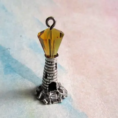 Vintage Silver Jewelled Lighthouse Charm • £15.99