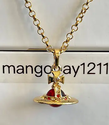 Vivienne Westwood Gold Red 3D Tiny Orb Pendant Necklace • $62.99