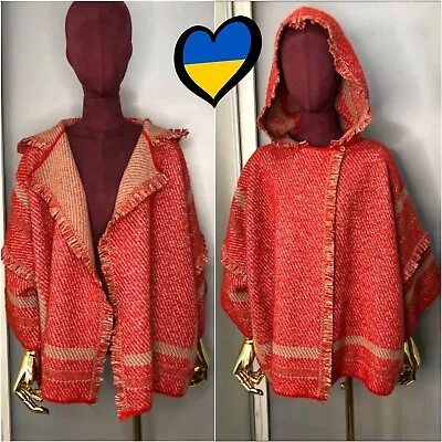 $379 • Buy Missoni Wool Blend Cape Poncho Coat Hooded Rare Womens Red Multicolored Size S M