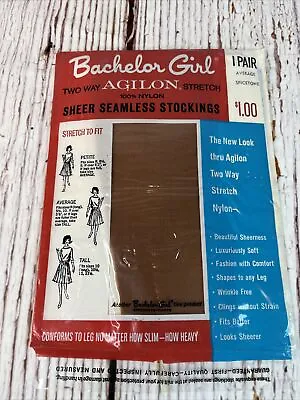 Bachelor Girl 2 Way Agilon Stretch 100% Nylon Sheer Seamless Stockings Vintage • $9.60