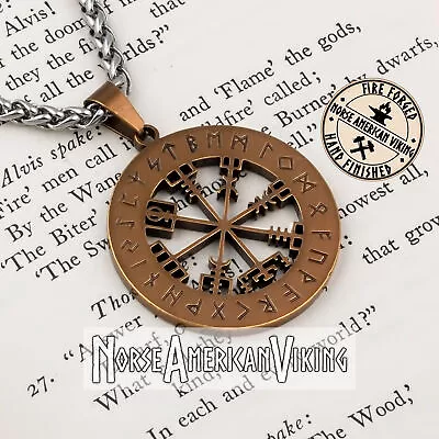 Viking Compass Vegvisir Rune Stainless Steel Pendant Necklace • $24.99