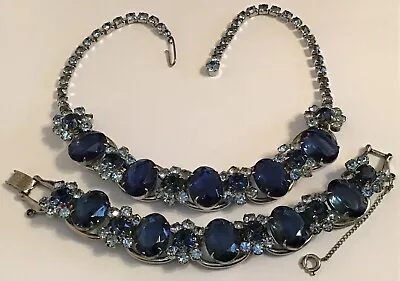 Juliana D & E 5 Link Dark & Light Blue Rhinestone Necklace & Bracelet • $250